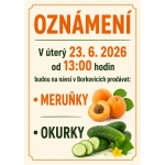 obrázek k článku: Prodej meruněk a okurek na návsi dne 23.6.2026 od 13.00 hodin